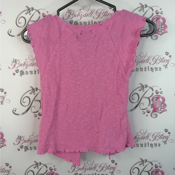 Ecote shirt ruffle trim style pink Vneck fairy hem Fuchsia Sleeveless Blouse - Picture 2 of 12